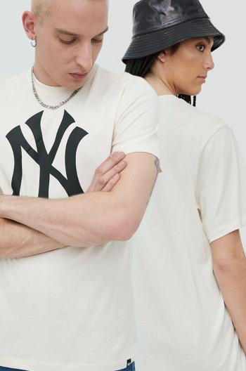 Bavlněné tričko 47brand Mlb New York Yankees béžová barva, s potiskem