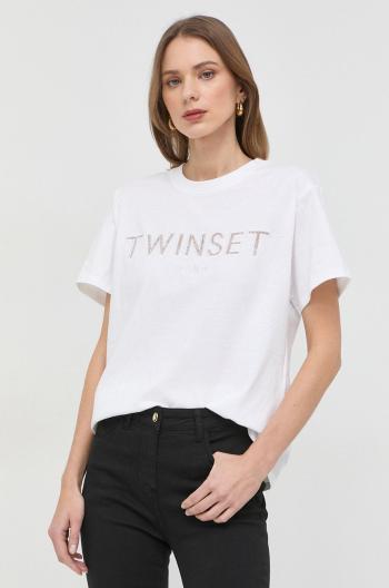 Bavlněné tričko Twinset bílá barva