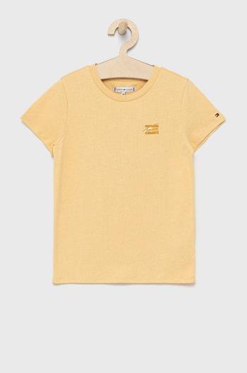 Dětské bavlněné tričko Tommy Hilfiger žlutá barva