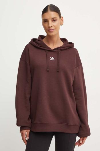 Mikina adidas Originals dámská, hnědá barva, s kapucí, hladká, IY2443