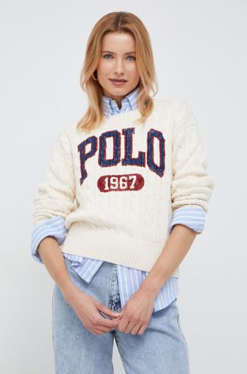 Bavlněný svetr Polo Ralph Lauren dámský, béžová barva,