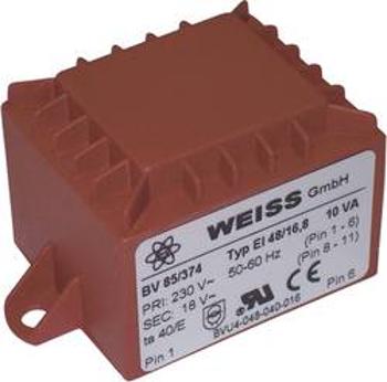 Transformátor do DPS Weiss Elektrotechnik EI 48, prim: 230 V, Sek: 2x 9 V, 556 mA, 10 VA