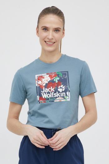 Bavlněné tričko Jack Wolfskin šedá barva