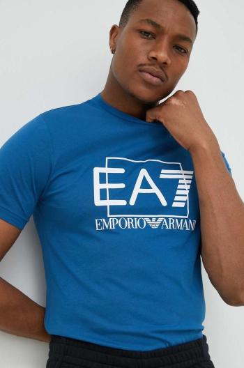 Bavlněné tričko EA7 Emporio Armani tmavomodrá barva, s potiskem