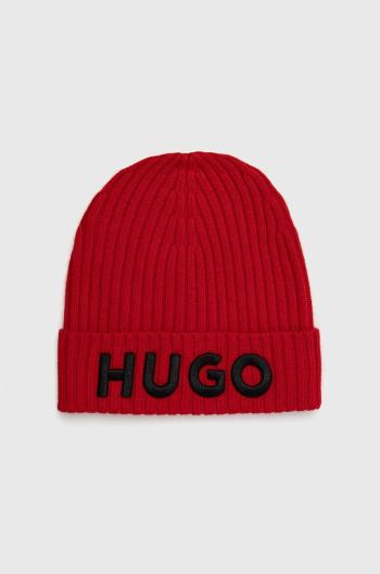 Vlněný klobouk HUGO červená barva,
