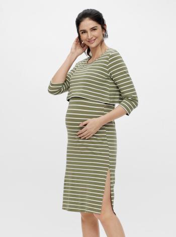 Zelené těhotenské/kojicí pruhované šaty s rozparky Mama.licious Otea