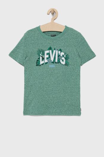 Dětské tričko Levi's zelená barva, melanžový