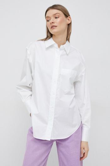Bavlněné tričko Calvin Klein bílá barva, relaxed, s klasickým límcem
