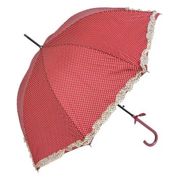 Červený deštník s puntíky a béžovým lemem JZUM0030R