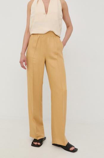 Kalhoty s příměsí lnu Birgitte Herskind béžová barva, high waist