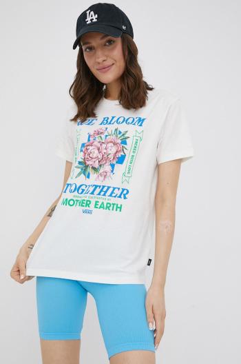 Bavlněné tričko Vans béžová barva