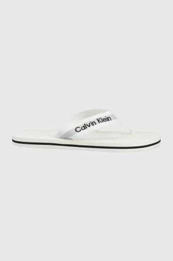 Žabky Calvin Klein dámské, bílá barva, na plochém podpatku