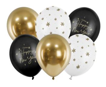 PartyDeco Sada latexových balónů Silvestr - Happy New Year 6 ks