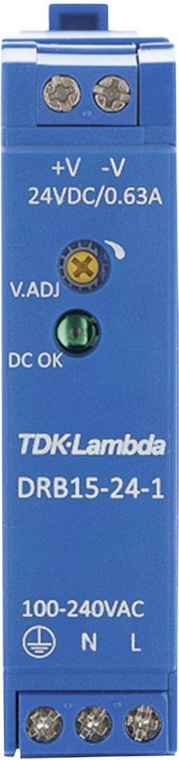 Zdroj na DIN lištu TDK-Lambda DRB15-24-1, 24 V/DC, 0,63 A