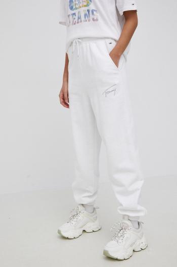 Kalhoty Tommy Jeans dámské, bílá barva, hladké