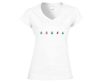 Dámské tričko V-výstřih symboly vánoc