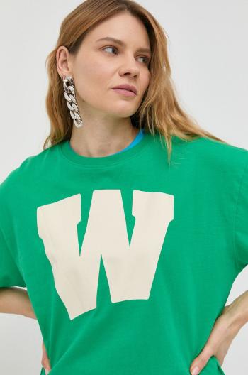 Bavlněné tričko Wrangler zelená barva