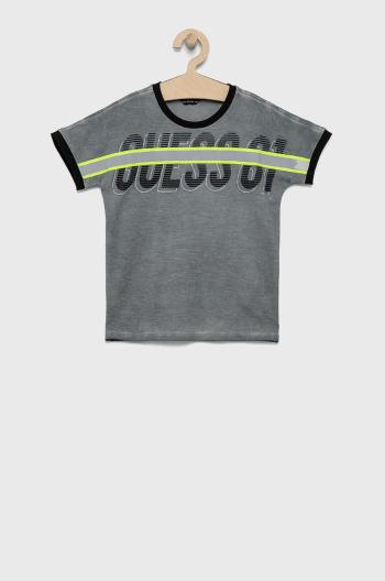 Dětské tričko Guess šedá barva, s aplikací
