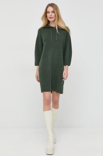 Vlněné šaty Armani Exchange zelená barva, mini, oversize