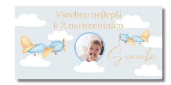 Narozeninový banner s fotkou - Letadélka Rozměr banner: 130 x 65 cm