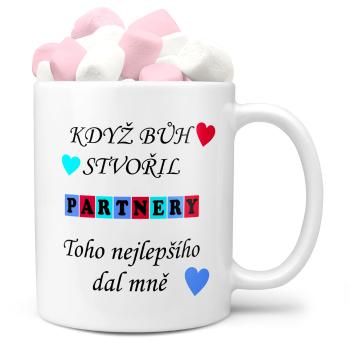 Hrnek Když bůh stvořil partnery (Náplň hrníčku: Marshmallow)