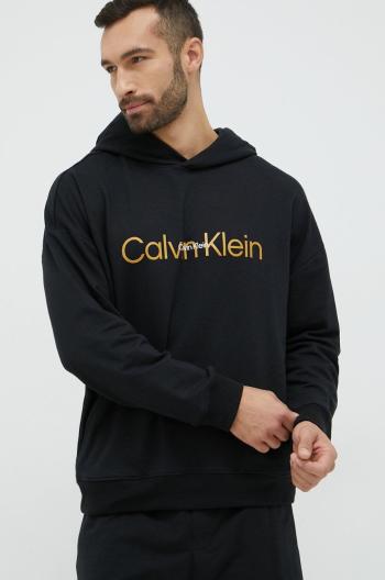 Pyžamová mikina Calvin Klein Underwear pánská, černá barva, s potiskem