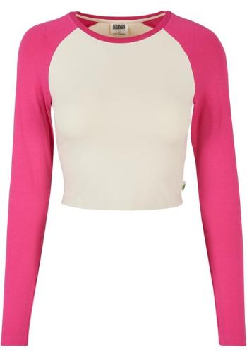 Urban Classics Ladies Organic Cropped Retro Baseball Longsleeve whitesand/hibiskus pink - XS