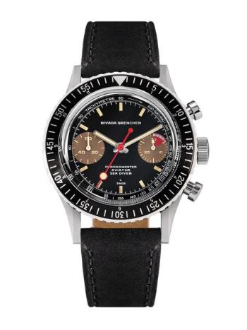 Nivada Grenchen Chronomaster Lollipop Honey Manual - Black Leather