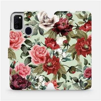Flipové pouzdro na mobil Samsung Galaxy M21 - MD06P Růže a květy na světle zeleném pozadí (5903516245215)