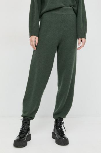 Vlněné kalhoty Armani Exchange dámské, zelená barva, jednoduché, high waist