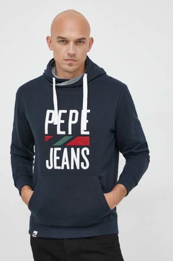 Mikina Pepe Jeans Perrin pánská, tmavomodrá barva, s kapucí, s aplikací