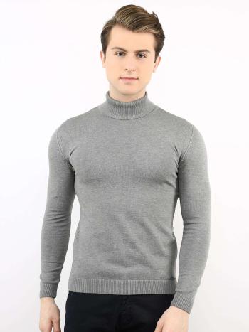 SVĚTLE ŠEDÝ PÁNSKÝ TENKÝ PLETENÝ ROLÁK TIK-K21-0096-GRAY Velikost: 2XL