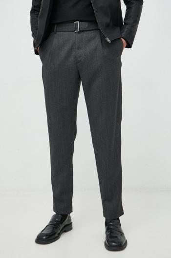 Vlněné kalhoty Emporio Armani pánské, šedá barva, přiléhavé