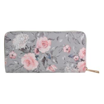 Světle šedá peněženka s růžovými květy růží - 10*19 cm JZWA0106