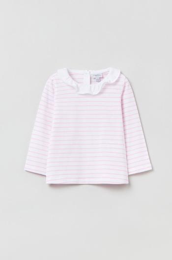 Dětská bavlněná košile s dlouhým rukávem OVS růžová barva, s límečkem