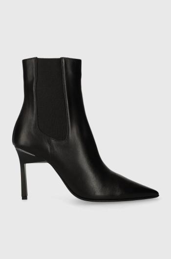 Kožené kotníkové boty Calvin Klein GEO STILETTO CHELSEA BOOT 90 dámské, černá barva, na podpatku, HW0HW01708