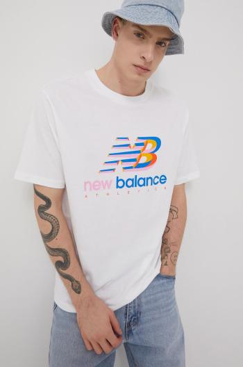 Bavlněné tričko New Balance MT21503WT bílá barva, s potiskem