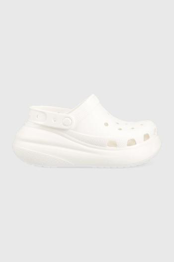 Pantofle Crocs Classic Crush Clog dámské, bílá barva, na platformě