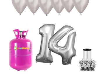 HeliumKing Helium párty set na 14. narozeniny se stříbrnými balónky