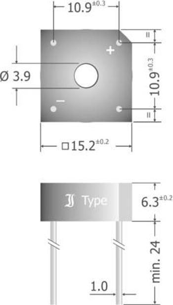 Křemíkový můstkový usměrňovač Diotec KBPC604, U(RRM) 400 V, 6 A, Plast