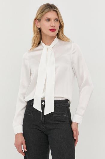 Hedvábné tričko MAX&Co. bílá barva, regular, s vázaným výstřihem