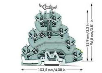 Čtyřnásobná průchodková svorka WAGO 2002-4127, osazení: L1, L2, L3, Terre, pružinová svorka, 5.20 mm, šedá, 25 ks