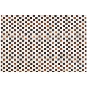 Kožený koberec patchworkový 140 x 200 cm béžově hnědý KAYABEY, 222387 (beliani_222387)