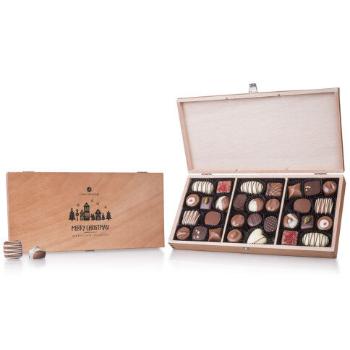 Chocolissimo - Dřevěný vánoční kufřík s 30 čokoládkami bez alkoholu 375 g