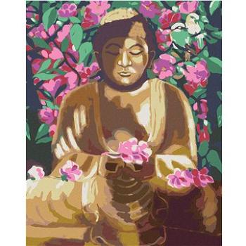 Diamondi - Diamantové malování - BUDDHA OBKLOPENÝ KVĚTINAMI, 40x50 cm, Vypnuté plátno na rám (604935B)