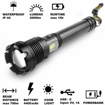 Retlux RLP 401 Taktická ruční nabíjecí LED svítilna, dosvit 800 m, výdrž 15 h