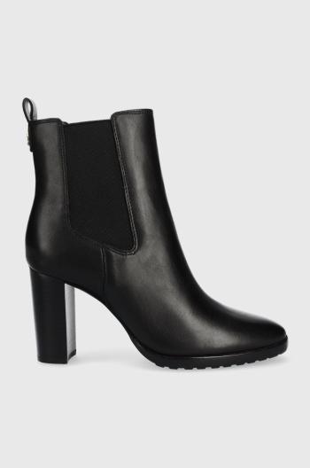 Kožené kotníkové boty Lauren Ralph Lauren Mylah dámské, černá barva, na podpatku