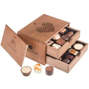 Chocolissimo - Chocolaterie Valentine&#039;s - Pralinky v dřevěné krabičce 250 g