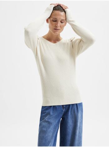 Krémový dámský žebrovaný svetr s nařasenými rukávy Selected Femme Isla