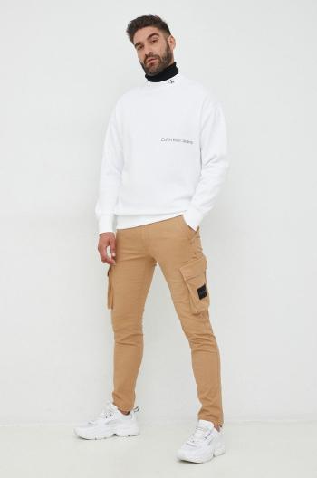 Mikina Calvin Klein Jeans pánská, bílá barva, s kapucí, s potiskem